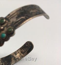 Early IH NATIVE AMERICAN Coin Silver TURQUOISE bracelet 18.2 g Indian Handmade