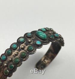 Early IH NATIVE AMERICAN Coin Silver TURQUOISE bracelet 18.2 g Indian Handmade