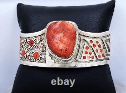 Early Kenneth Jones Navajo Red Spiny Oyster Men's Sterling Silver Cuff Bracelet