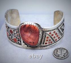 Early Kenneth Jones Navajo Red Spiny Oyster Men's Sterling Silver Cuff Bracelet