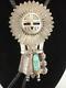 Early Large Sterling Silver Turquoise Coral Sun Kachina Bolo Tie Usa Made Navajo