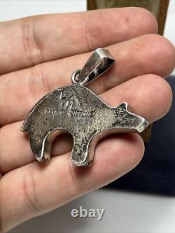 Early Larry Moses Yazzie Navajo Sterling Silver Multistone Inlay Bear Pendant