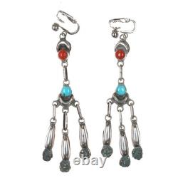 Early Lee & Mary Weebothee Zuni sterling coral, and turquoise earrings