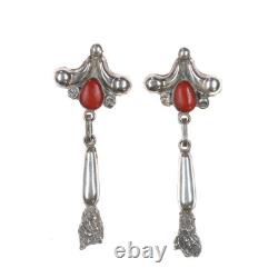 Early Lee & Mary Weebothee Zuni sterling coral earrings