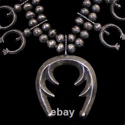 Early Mid-Century Sterling Silver Squash Blossom Necklace, Old Pawn/Estate