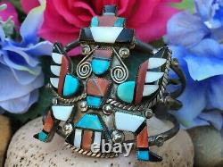 Early Monumental Native American Zuni Turquoise Spiny Oyster Onyx Cuff Bracelet