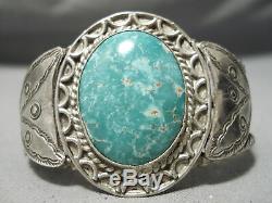 Early Museum Vintage Navajo Carico Lake Turquoise Sterling Silver Bracelet Old