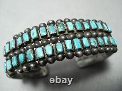 Early Museum Vintage Zuni Squared Turquoise Sterling Silver Bracelet