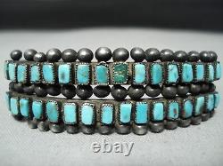 Early Museum Vintage Zuni Squared Turquoise Sterling Silver Bracelet