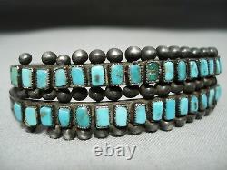 Early Museum Vintage Zuni Squared Turquoise Sterling Silver Bracelet