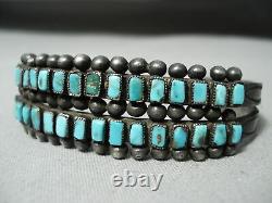 Early Museum Vintage Zuni Squared Turquoise Sterling Silver Bracelet