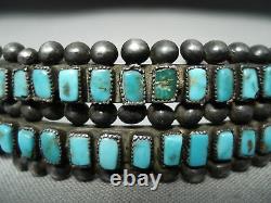 Early Museum Vintage Zuni Squared Turquoise Sterling Silver Bracelet