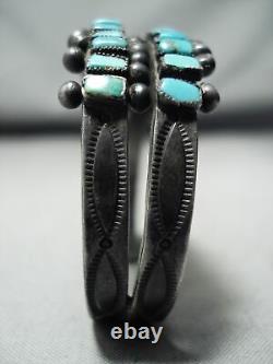 Early Museum Vintage Zuni Squared Turquoise Sterling Silver Bracelet