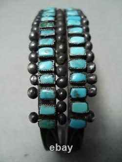 Early Museum Vintage Zuni Squared Turquoise Sterling Silver Bracelet