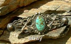 Early NAVAJO FRED HARVEY TRADE / POST ERA STERL TURQUOISE CROSSED ARROW BROOCH