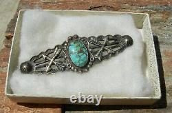 Early NAVAJO FRED HARVEY TRADE / POST ERA STERL TURQUOISE CROSSED ARROW BROOCH