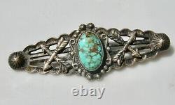 Early NAVAJO FRED HARVEY TRADE / POST ERA STERL TURQUOISE CROSSED ARROW BROOCH