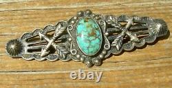 Early NAVAJO FRED HARVEY TRADE / POST ERA STERL TURQUOISE CROSSED ARROW BROOCH