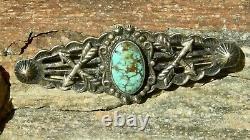 Early NAVAJO FRED HARVEY TRADE / POST ERA STERL TURQUOISE CROSSED ARROW BROOCH