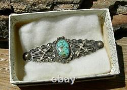 Early NAVAJO FRED HARVEY TRADE / POST ERA STERL TURQUOISE CROSSED ARROW BROOCH