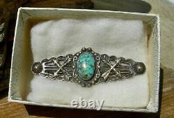 Early NAVAJO FRED HARVEY TRADE / POST ERA STERL TURQUOISE CROSSED ARROW BROOCH