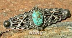 Early NAVAJO FRED HARVEY TRADE / POST ERA STERL TURQUOISE CROSSED ARROW BROOCH