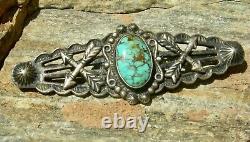 Early NAVAJO FRED HARVEY TRADE / POST ERA STERL TURQUOISE CROSSED ARROW BROOCH