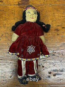 Early Native American Animal Hide Doll Seed Beaded