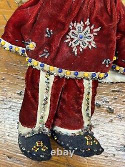 Early Native American Animal Hide Doll Seed Beaded