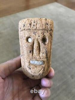 Early Native American Effigy Pipe With Shell Inlay Face