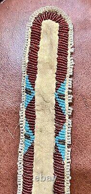 Early Native American Indian Beaded Strip OLD Buckskin