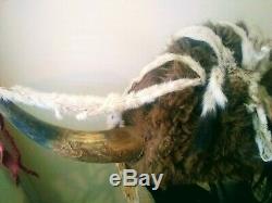 Early Native American Indian Buffalo Fur Horn Headdress Warrior Bonnet 19th C
