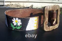Early Native American Indian Fancy Beaded Belt with Rare Ex-Large Antler Buckle