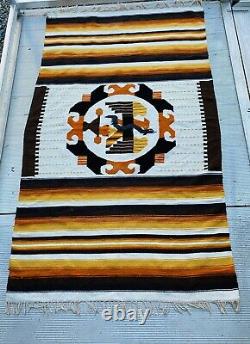 Early Native American Indian Woven Rug Blanket Textile 82x 48 Eagle Snake