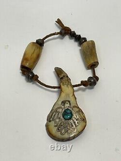 Early Native American Jewelry Medicine Eagle Turquoise Sterling Silver 925