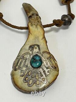 Early Native American Jewelry Medicine Eagle Turquoise Sterling Silver 925