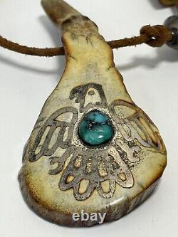 Early Native American Jewelry Medicine Eagle Turquoise Sterling Silver 925