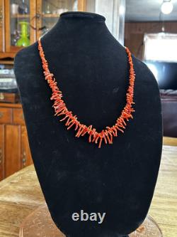 Early Native American Long Coral Necklace Natural Red Coral 28