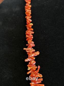 Early Native American Long Coral Necklace Natural Red Coral 28