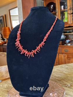 Early Native American Long Coral Necklace Natural Red Coral 28