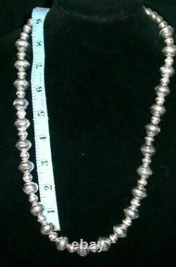 Early Native American Navajo Sterling Graduated Bench Bead Pearls Necklace 65g