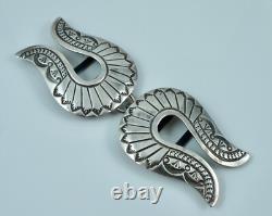 Early Native American Navajo Sterling Silver Hand Punch Belt Buckle Vintage Tool