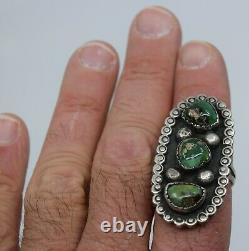 Early Native American Navajo Sterling silver Green Turquoise vintage rustic ring