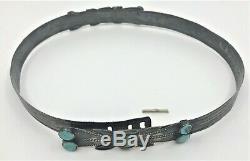 Early Native American Navajo Sterling silver hat band green blue turquoise large