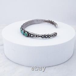 Early Native American Old Pawn Sterling Silver. 925 Turquoise Cuff Bracelet