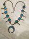 Early Native American Sterling And Turquoise & Coral Squash Blossom Necklace