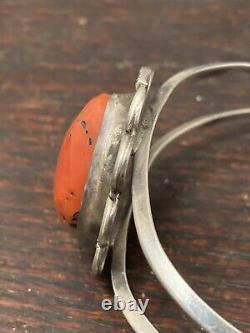 Early Native American Sterling Coral Bracelet Hand Made Unknown Maker Signed GAH