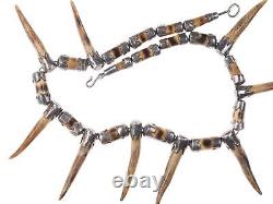 Early Native American Sterling and Deer Antler Necklace