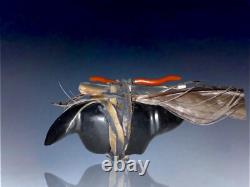 Early Native American Zuni Carved Jet Wolf Fetish By Teddy Weahkee (d.)