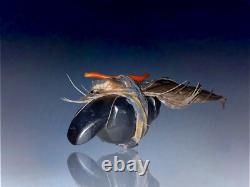 Early Native American Zuni Carved Jet Wolf Fetish By Teddy Weahkee (d.)